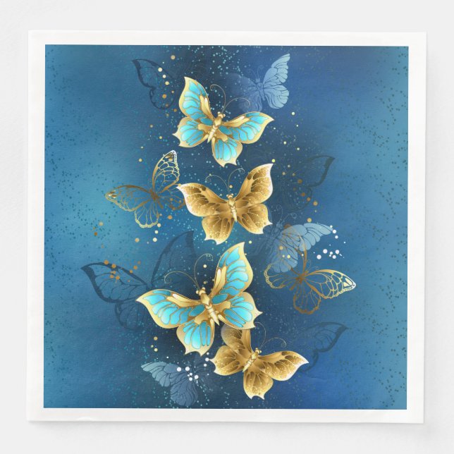 Golden butterflies paper dinner napkins (Front)