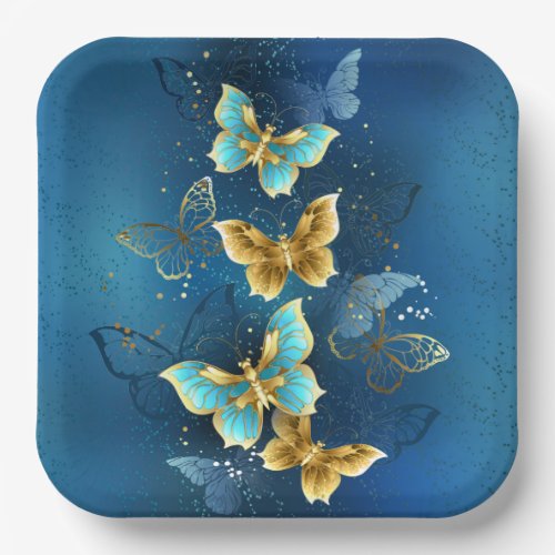 Golden butterflies paper plates