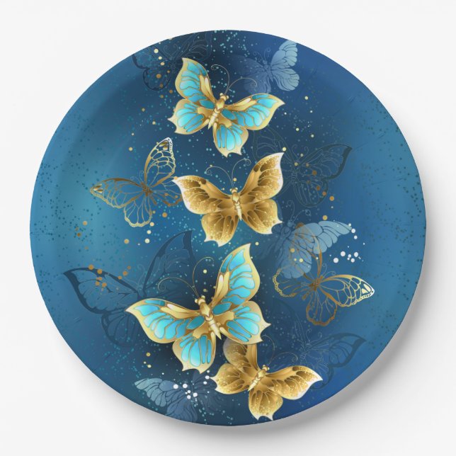 Golden butterflies paper plates (Front)
