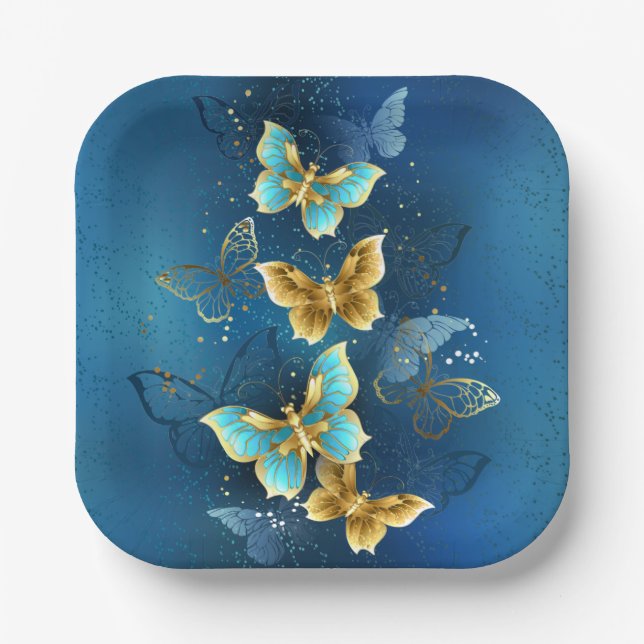 Golden butterflies paper plates (Front)