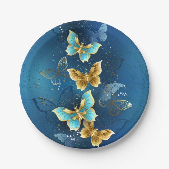 Golden butterflies paper plates (Front)