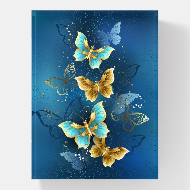 Golden butterflies paperweight (Vertical)