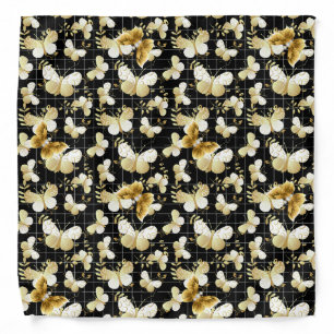 Golden butterflies Pattern 20.bw Black BG Bandana