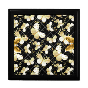 Golden butterflies Pattern 20.bw Black BG Gift Box