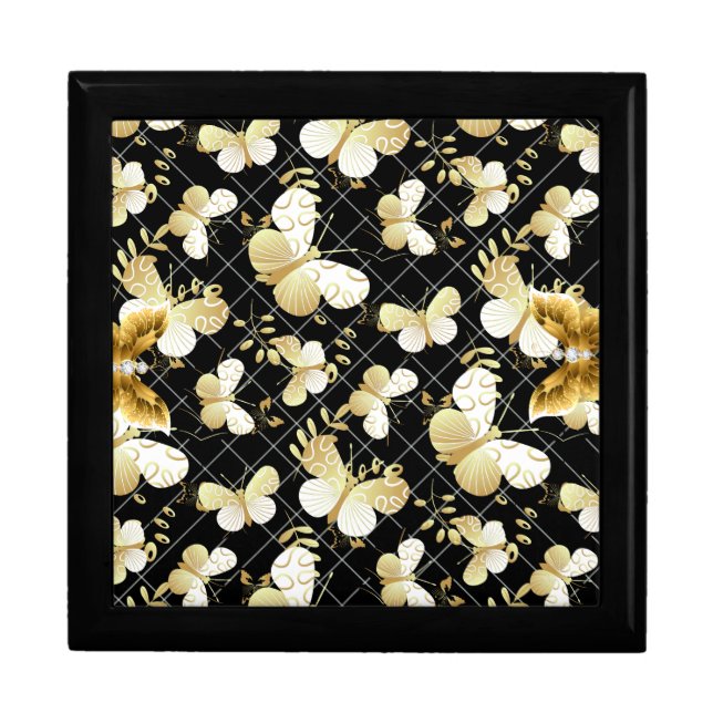 Golden butterflies Pattern 20.bw Black BG Gift Box (Front)