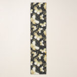 Golden butterflies Pattern 20.bw Black BG Scarf<br><div class="desc">The image is a seamless pattern of golden butterflies on a transparent background with a subtle grid pattern. The butterflies are intricately detailed, with delicate lines and swirls on their wings. Some of the butterflies have a subtle shimmer, giving the impression of gold leaf. The pattern is repeated throughout the...</div>