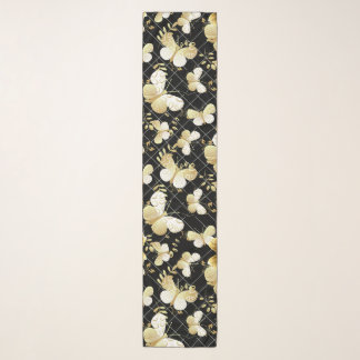 Golden butterflies Pattern 20.bw Black BG Scarf