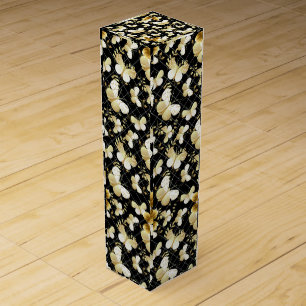 Golden butterflies Pattern 20.bw Black BG Wine Box