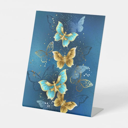 Golden butterflies pedestal sign