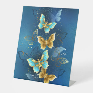 Golden butterflies pedestal sign