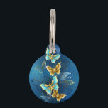 Golden butterflies pet ID tag<br><div class="desc">Composition of flying,  jewelry,  gold and dark butterflies on textured jewelry background. Golden butterfly.</div>