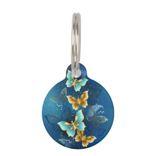 Golden butterflies pet ID tag