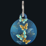 Golden butterflies pet ID tag<br><div class="desc">Composition of flying,  jewelry,  gold and dark butterflies on textured jewelry background. Golden butterfly.</div>