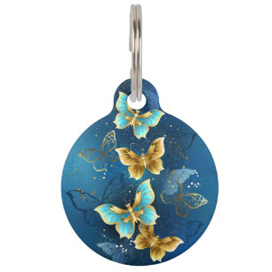 Golden butterflies pet ID tag