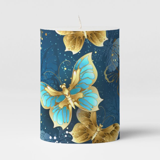Golden butterflies pillar candle (Front)