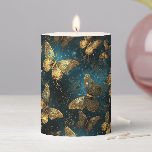 Golden Butterflies Pillar Candle (In Situ)