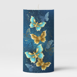 Golden butterflies pillar candle