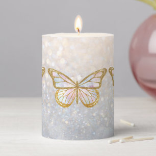 Golden Butterflies Pillar Candle
