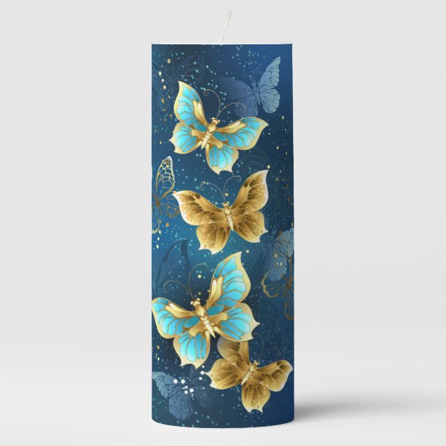 Golden butterflies pillar candle (Front)