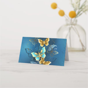 Golden butterflies place card