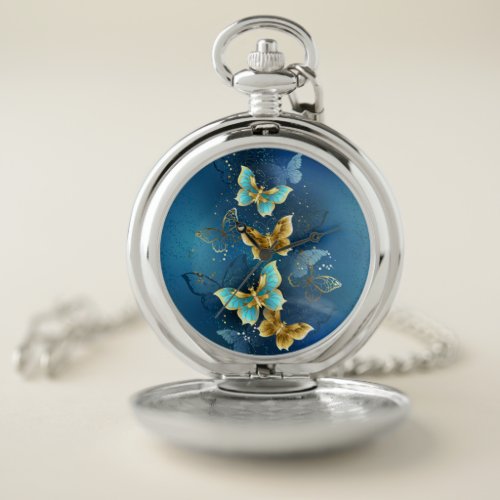 Golden butterflies pocket watch