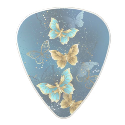 Golden butterflies polycarbonate guitar pick