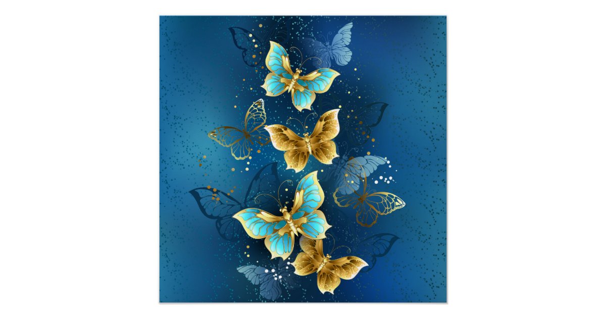 Golden butterflies poster | Zazzle