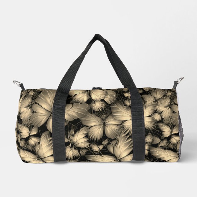 Golden Butterflies Print Duffle Bag (Front)