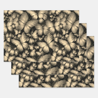 Golden Butterflies Print Wrapping Paper Sheets