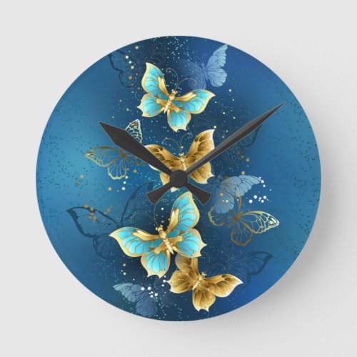 Golden butterflies round clock