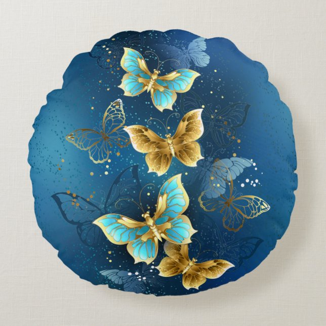 Golden butterflies round pillow (Front)