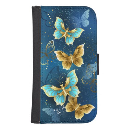 Golden butterflies galaxy s4 wallet case