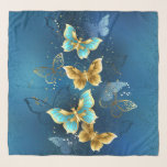Golden butterflies scarf<br><div class="desc">Composition of flying,  jewelry,  gold and dark butterflies on textured jewelry background. Golden butterfly.</div>