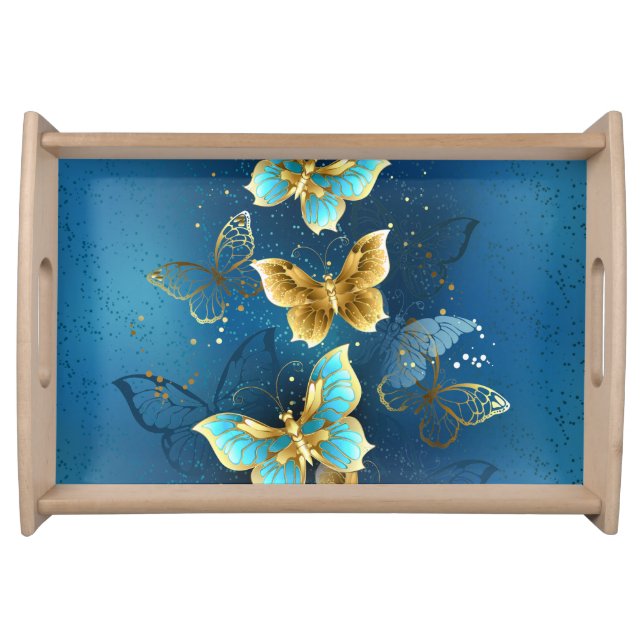 Golden butterflies serving tray (Front)