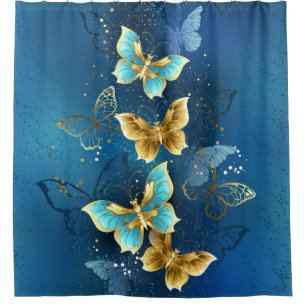 Golden butterflies shower curtain