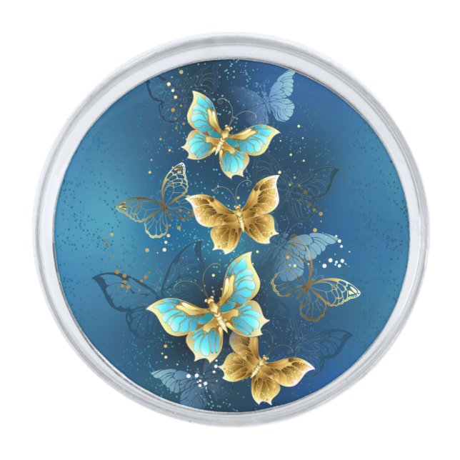 Golden butterflies silver finish lapel pin (Front)