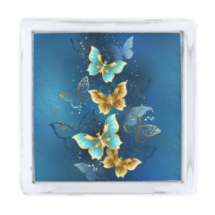 Golden butterflies silver finish lapel pin