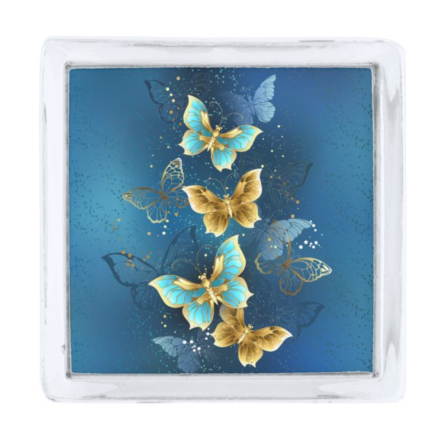 Golden butterflies silver finish lapel pin (Front)