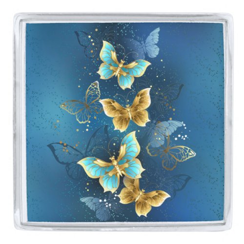 Golden butterflies silver finish lapel pin