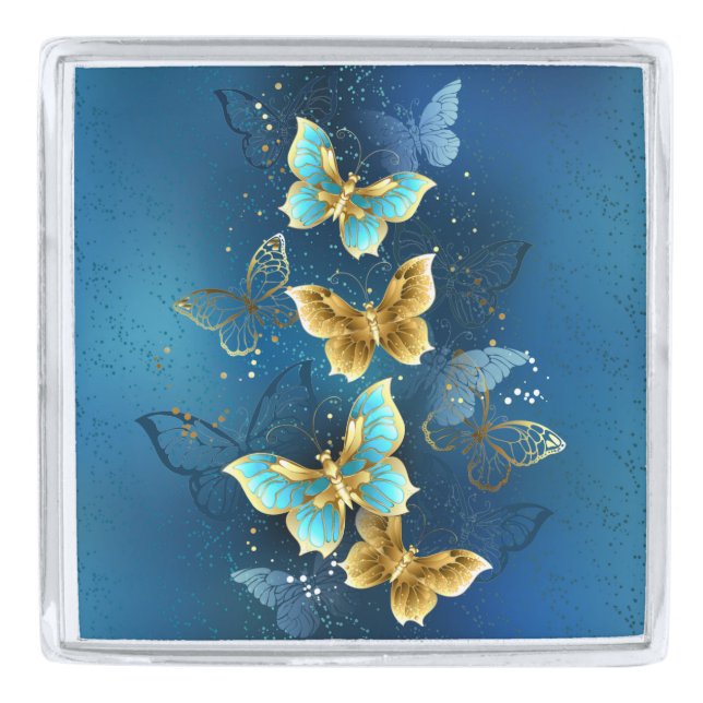 Golden butterflies silver finish lapel pin (Front)