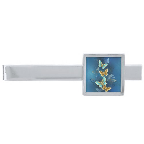 Golden butterflies silver finish tie bar