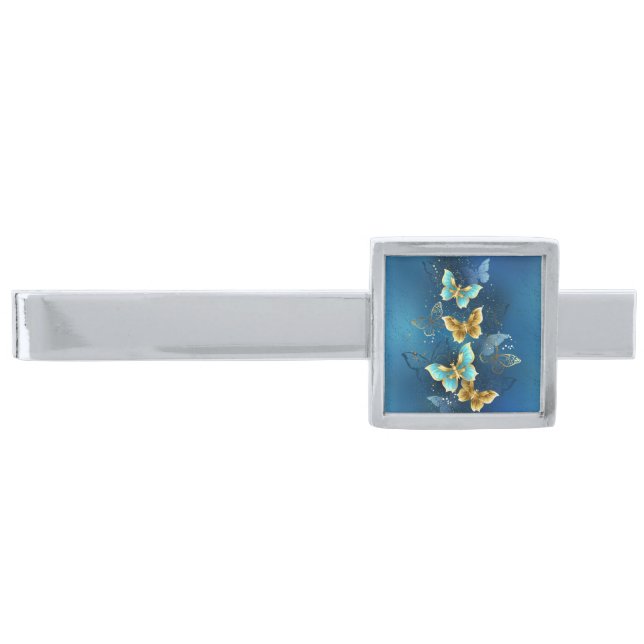 Golden butterflies silver finish tie bar (Front)
