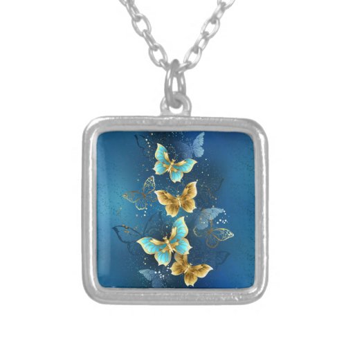 Golden butterflies silver plated necklace