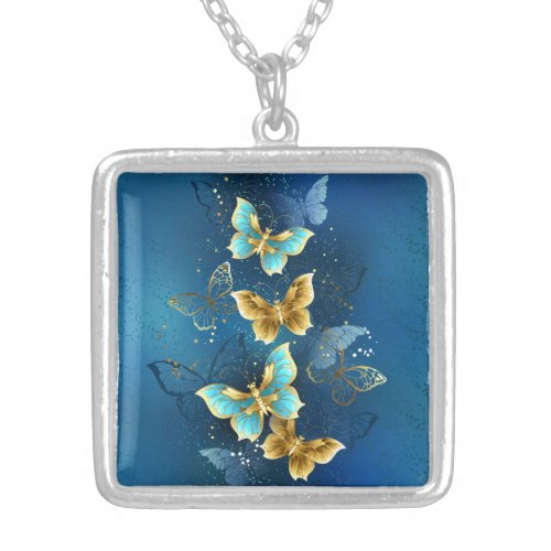 Golden butterflies silver plated necklace
