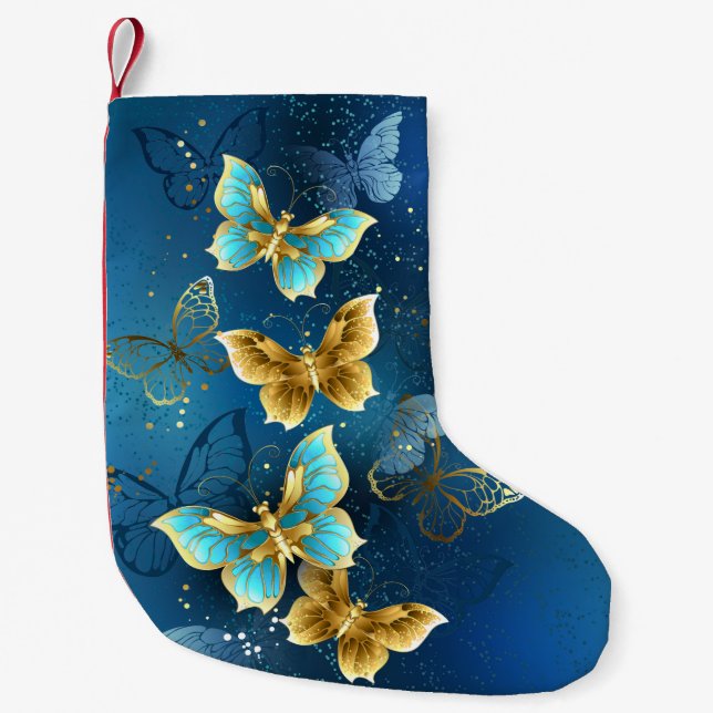 Golden butterflies small christmas stocking (Front)