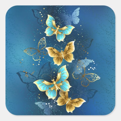 Golden butterflies square sticker