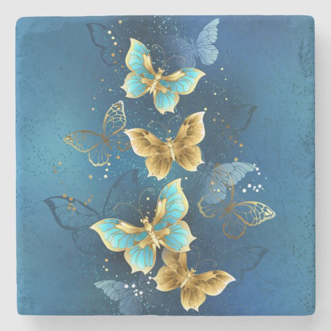 Golden butterflies stone coaster (Front)