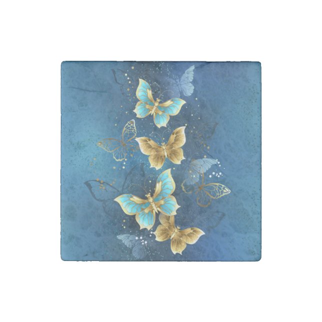 Golden butterflies stone magnet (Front)