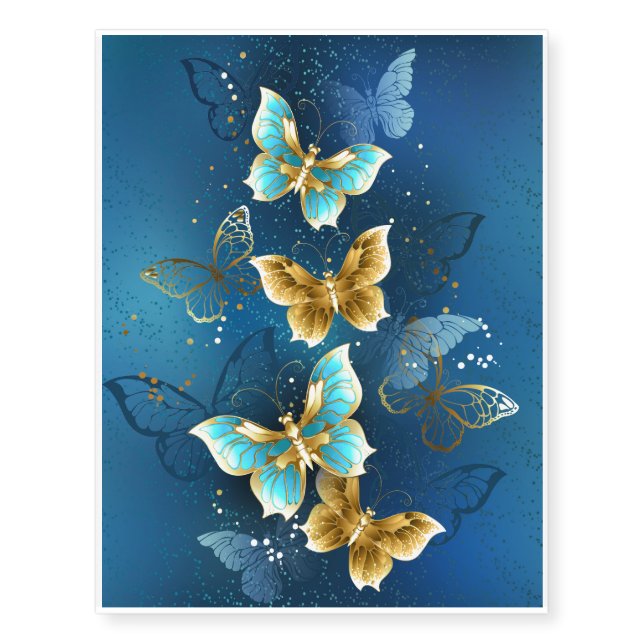 Golden butterflies temporary tattoos (Front)