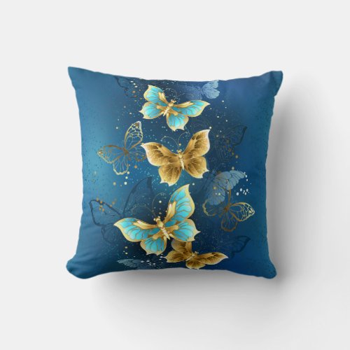 Golden butterflies throw pillow